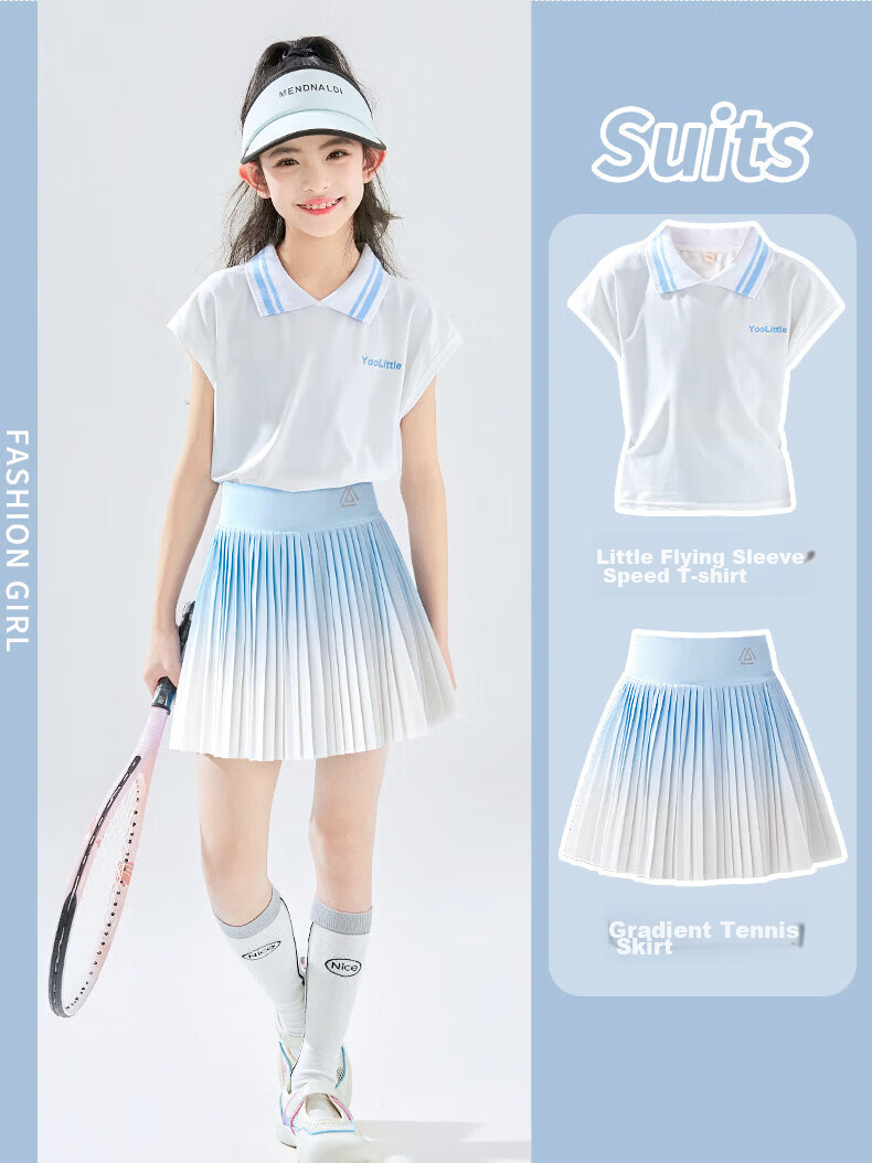 Moonkids Girls Summer Quick-Dry Sports Set Children's Cooling Short Sleeve Dress Tennis Badminton 1